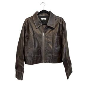 Aaron & Amber PU Leather Cropped Jacket Brown Large